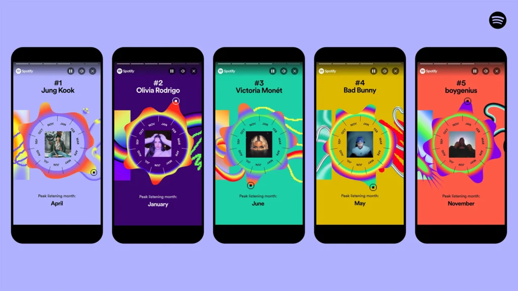 Phones in a row displaying Spotify Ads